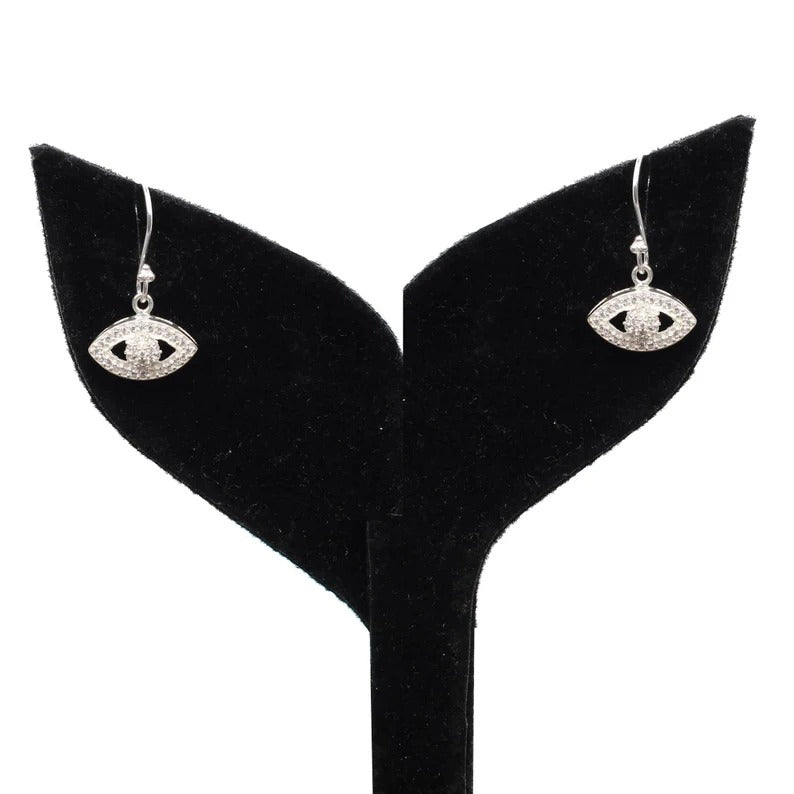 Beautiful Cubic Zircon Evil Eye 92.5 Solid Silver Earrings