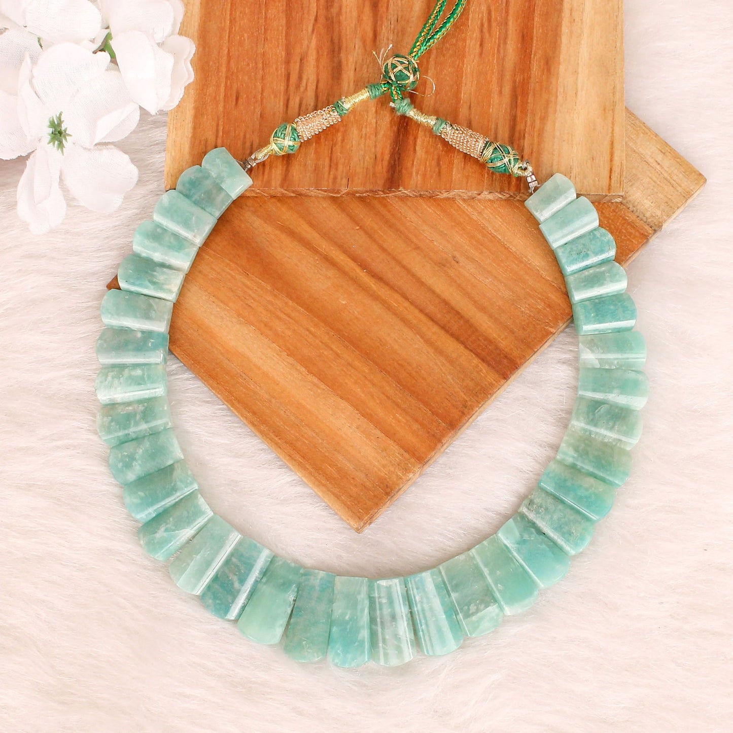 Natural Amazonite Fancy Shape Designer Beaded Necklace