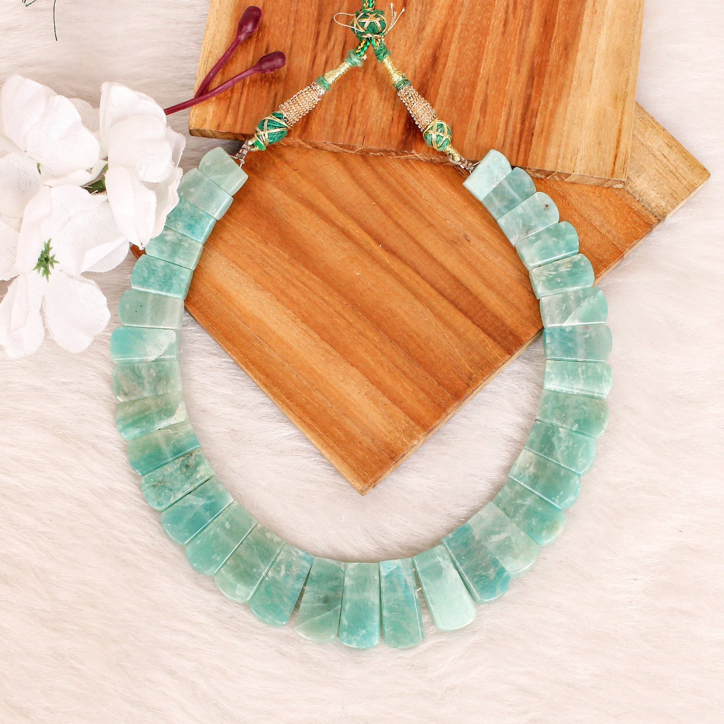 Natural Amazonite Fancy Shape Designer Beaded Necklace