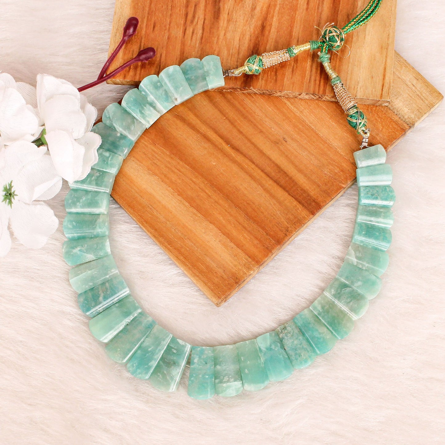 Natural Amazonite Fancy Shape Designer Beaded Necklace