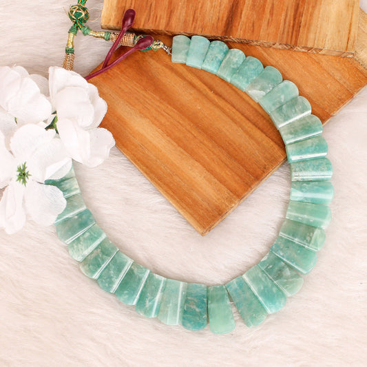 Natural Amazonite Fancy Shape Designer Beaded Necklace