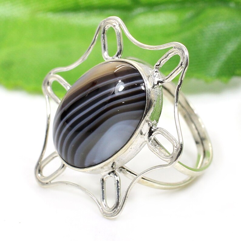 Botswana Agate Gemstone Sterling Silver Ring