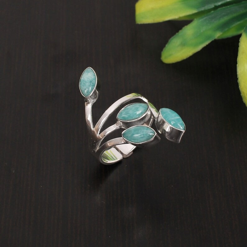 925 Sterling Silver Amazonite Gemstone Ring