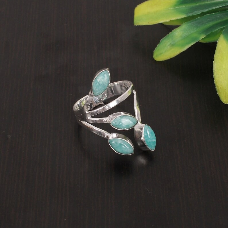 925 Sterling Silver Amazonite Gemstone Ring