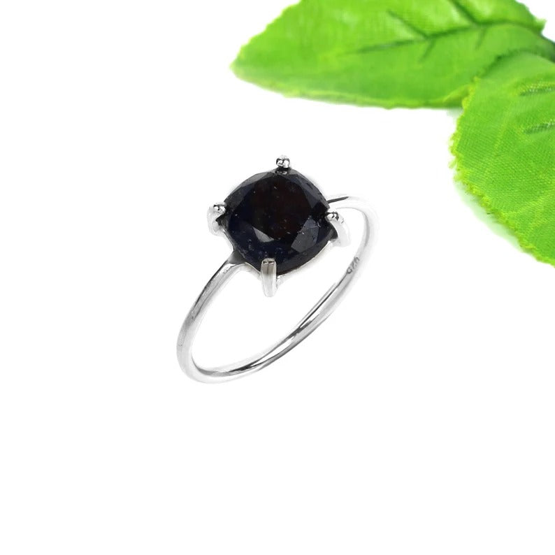 92.5 Sterling Silver Blue Sapphire Corundum Gemstone Ring