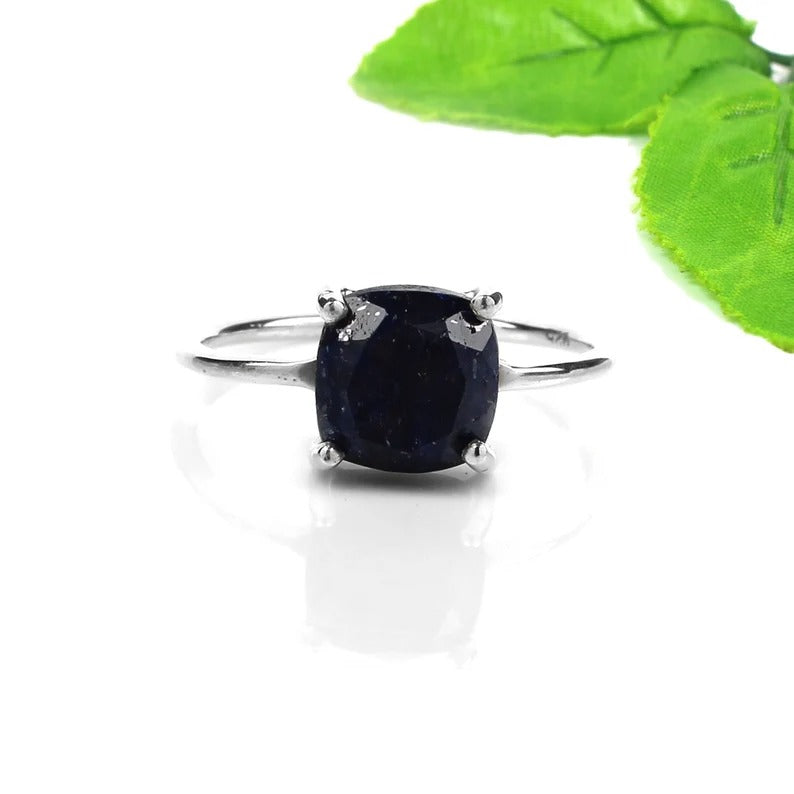 92.5 Sterling Silver Blue Sapphire Corundum Gemstone Ring