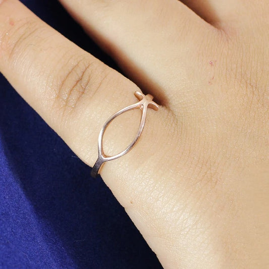 Rose Gold Ichthus 92.5 Sterling Silver Ring