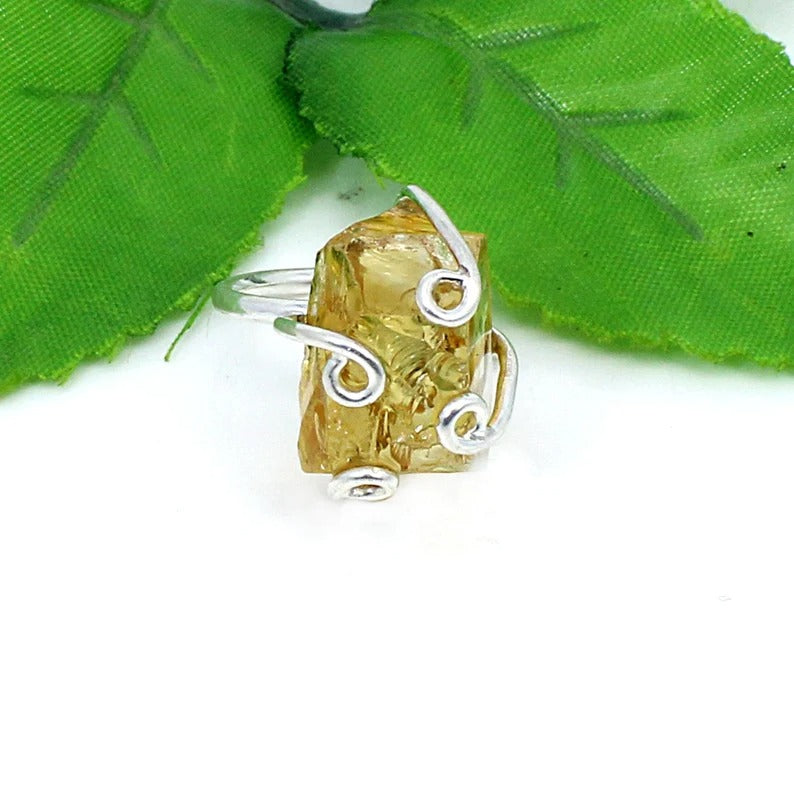 Natural Citrine Gemstone Solid Silver Ring