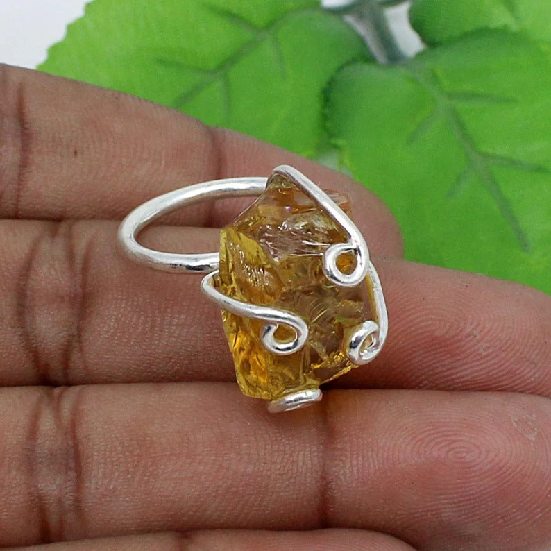 Natural Citrine Gemstone Solid Silver Ring