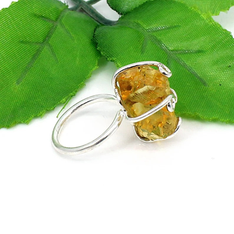 Natural Citrine Gemstone Solid Silver Ring