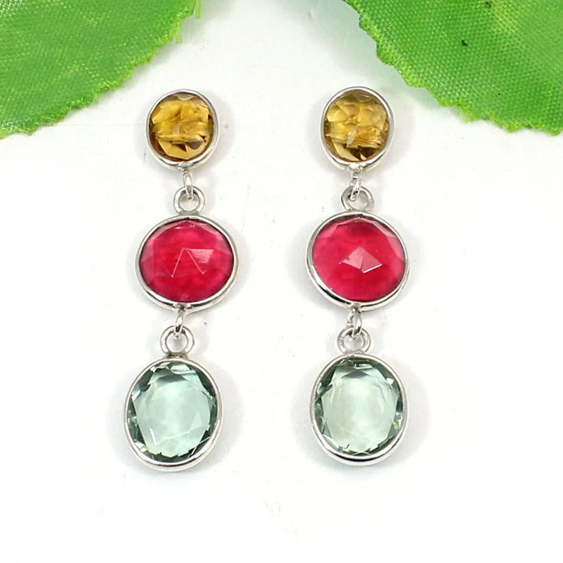 Multi Gemstone 92.5 Sterling Silver Earrings