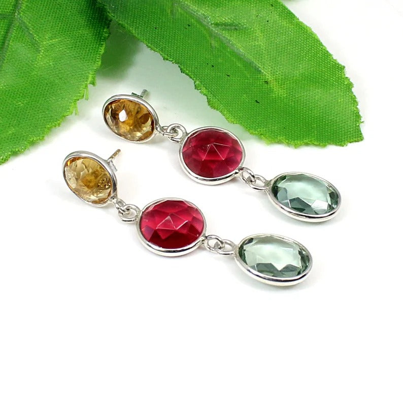 Multi Gemstone 92.5 Sterling Silver Earrings