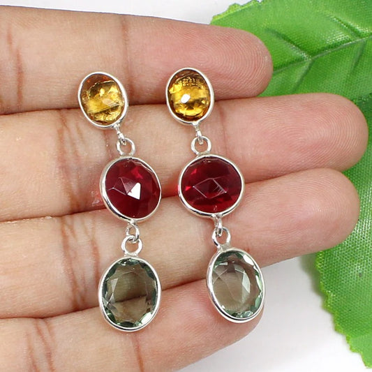 Multi Gemstone 92.5 Sterling Silver Earrings