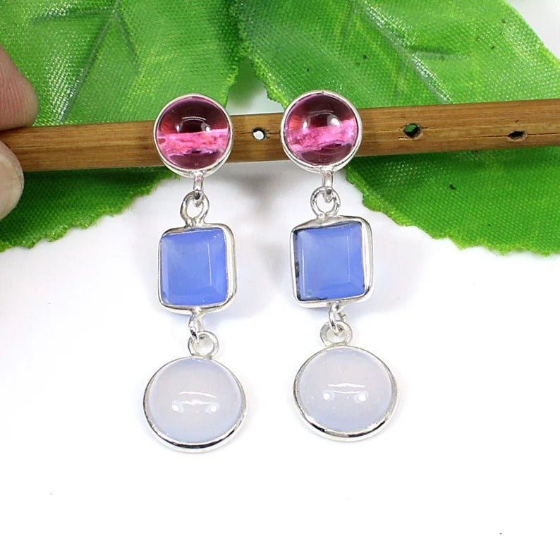 Multi Gemstone 92.5 Sterling Silver Earrings