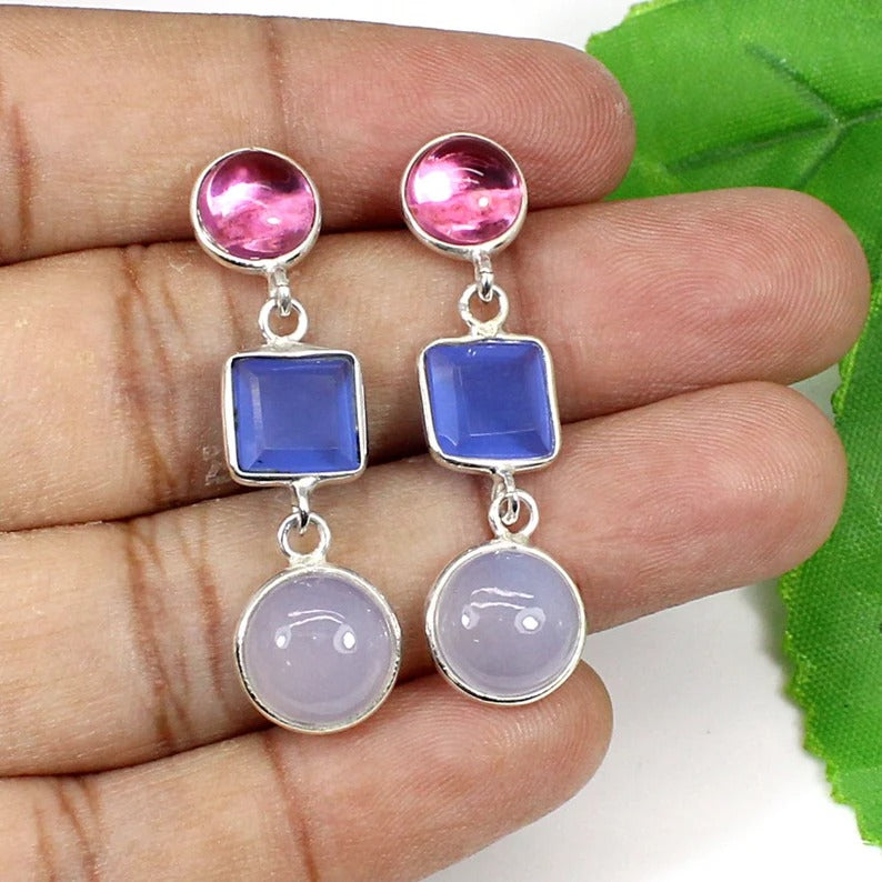 Multi Gemstone 92.5 Sterling Silver Earrings