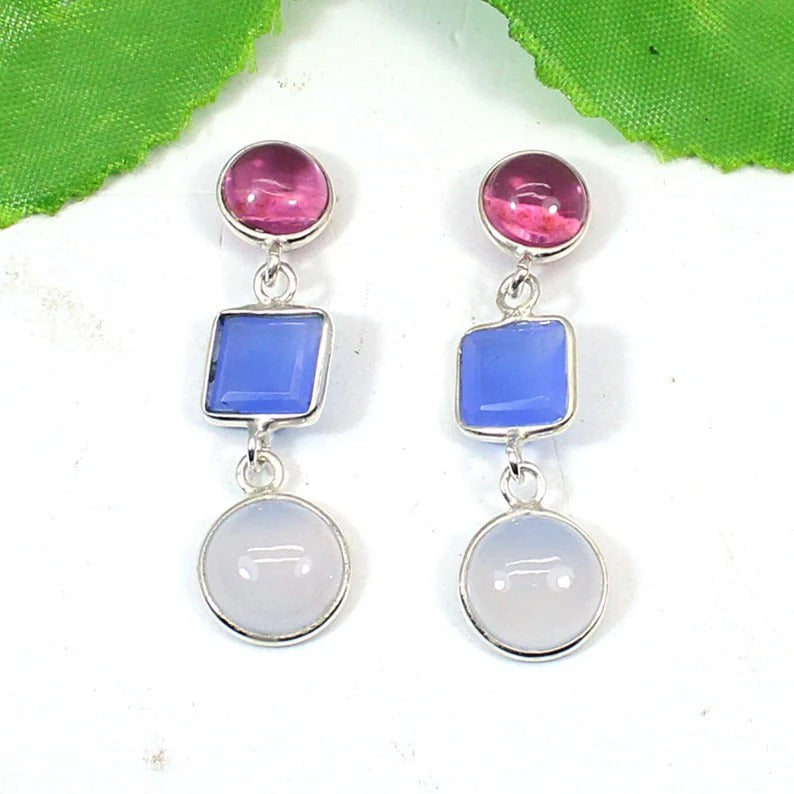 Multi Gemstone 92.5 Sterling Silver Earrings