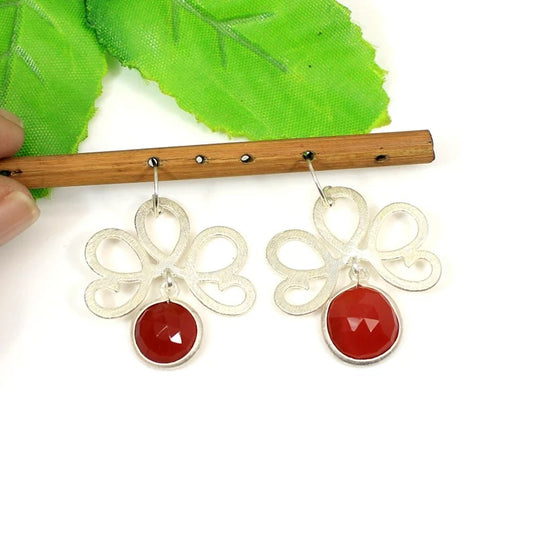 Carnelian Gemstone 92.5 Sterling Silver Earrings