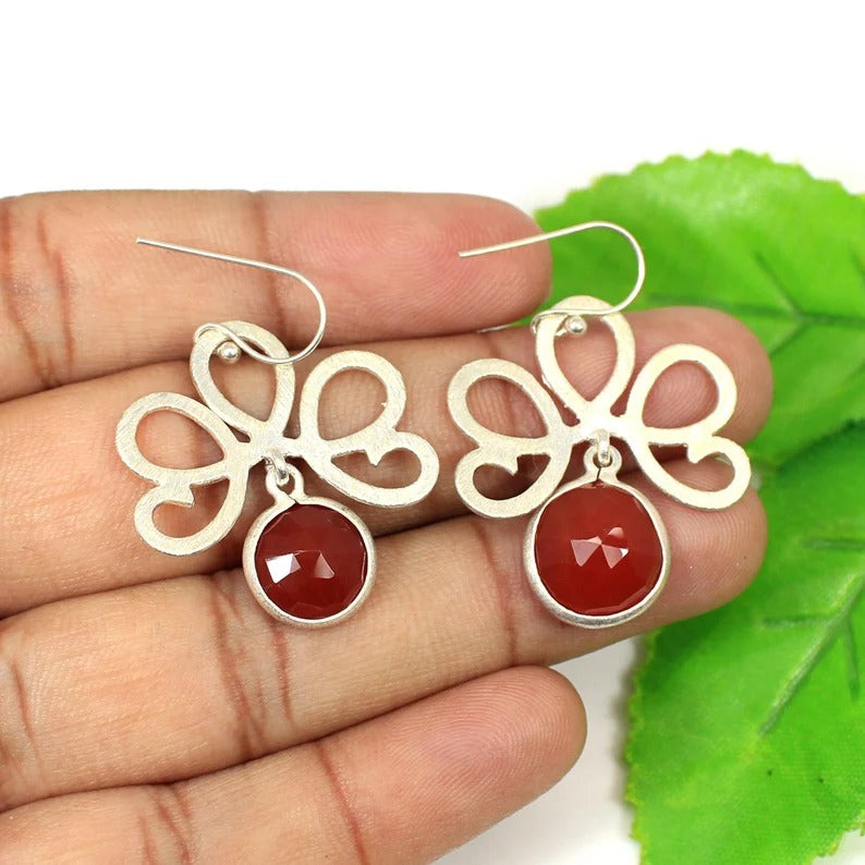 Carnelian Gemstone 92.5 Sterling Silver Earrings