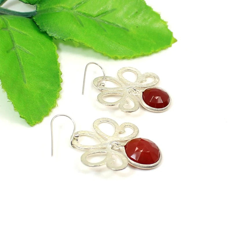 Carnelian Gemstone 92.5 Sterling Silver Earrings