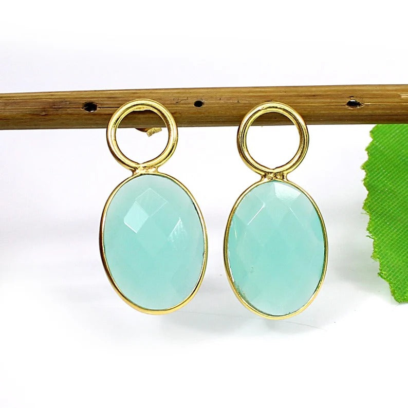 Green Chalcedony Gemstone 92.5 Sterling Silver Earrings