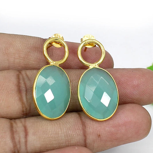 Green Chalcedony Gemstone 92.5 Sterling Silver Earrings