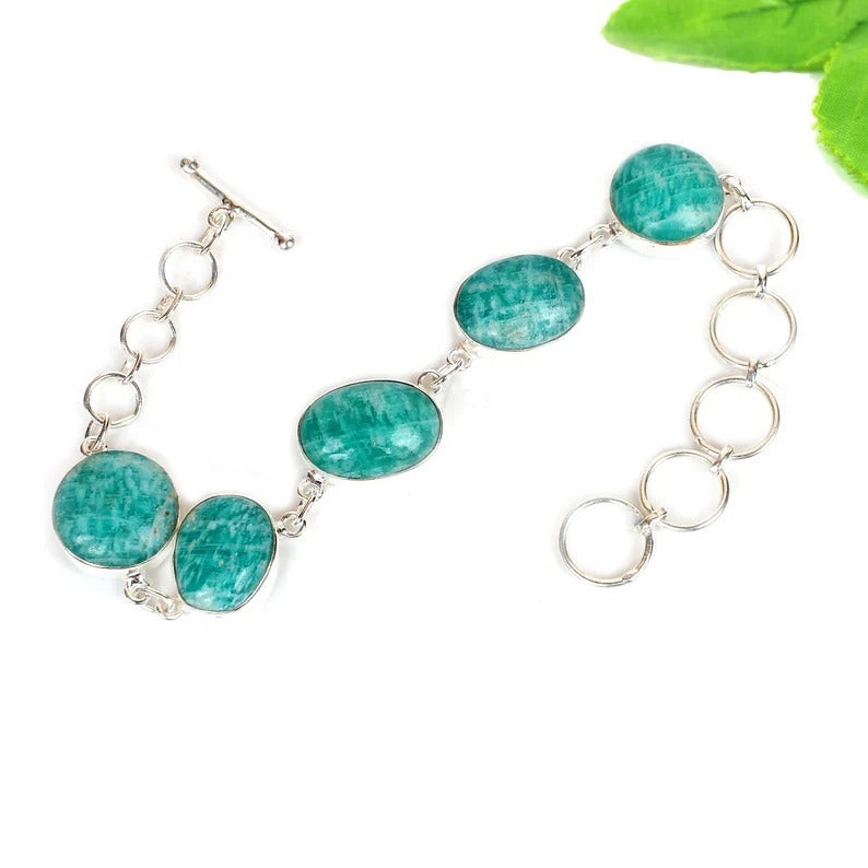 Amazonite Gemstone 92.5 Sterling Silver Bracelet