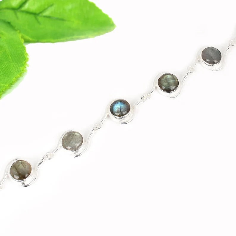 Labradorite Gemstone 92.5 Sterling Silver Bracelet