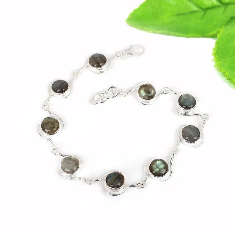 Labradorite Gemstone 92.5 Sterling Silver Bracelet