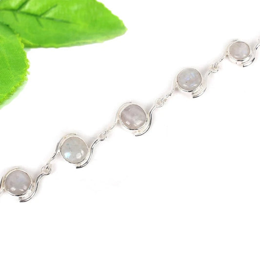 92.5 Sterling Silver Rainbow Moonstone Gemstone Bracelet