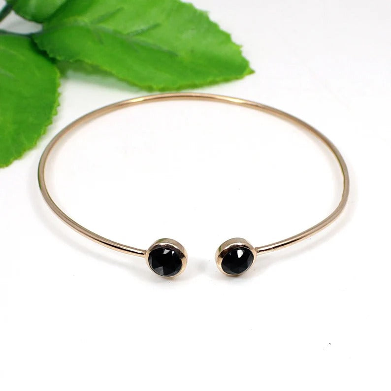 92.5 Sterling Silver Black Onyx Gemstone Rose Gold Bangle