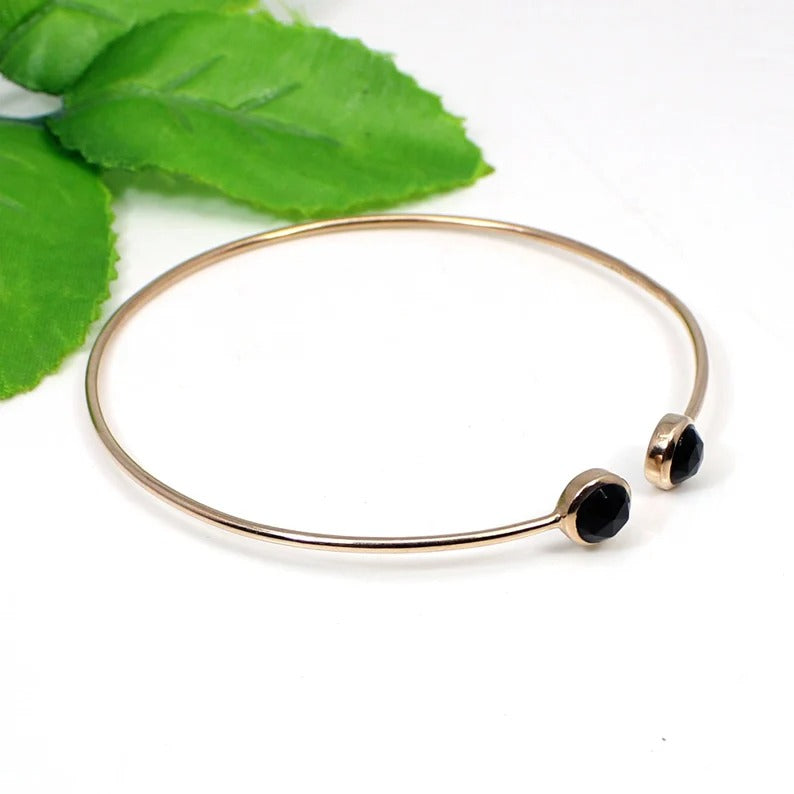 92.5 Sterling Silver Black Onyx Gemstone Rose Gold Bangle