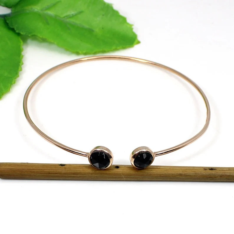 92.5 Sterling Silver Black Onyx Gemstone Rose Gold Bangle