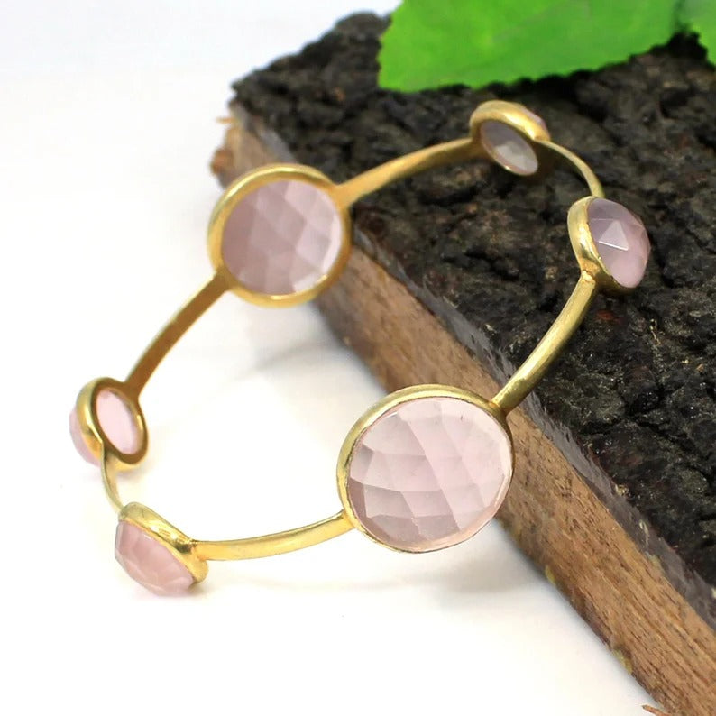 Rose Quartz Gemstone 92.5 Silver Bangle