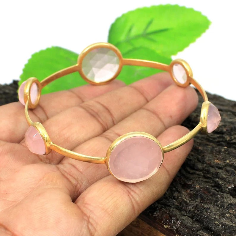 Rose Quartz Gemstone 92.5 Silver Bangle