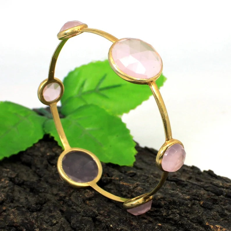 Rose Quartz Gemstone 92.5 Silver Bangle