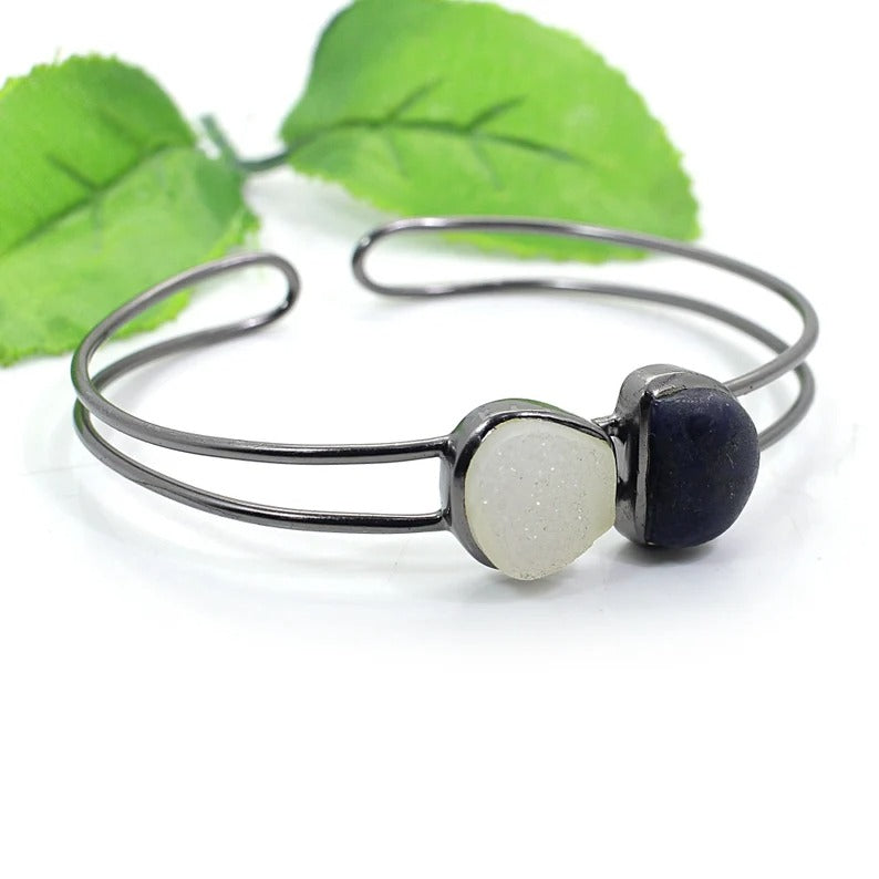 White Druzy and Sodalite Gemstone 92.5 Sterling Silver Bangle