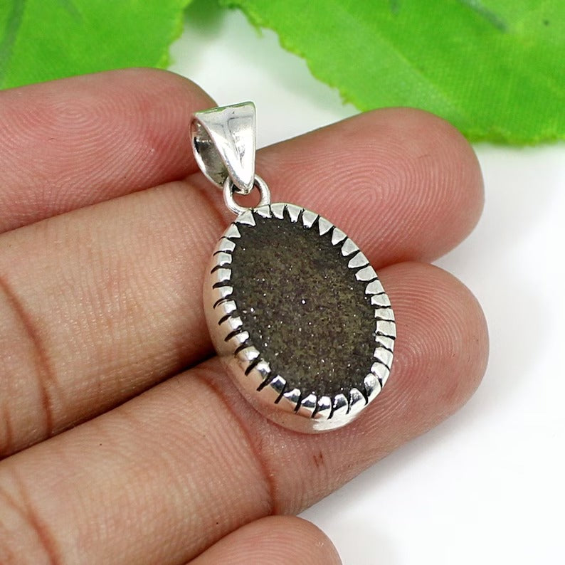 Gray Druzy Gemstone Stocking Stuffer Sterling Silver Pendant