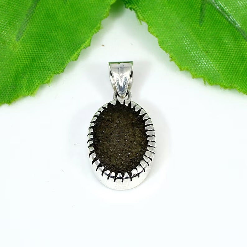 Gray Druzy Gemstone Stocking Stuffer Sterling Silver Pendant