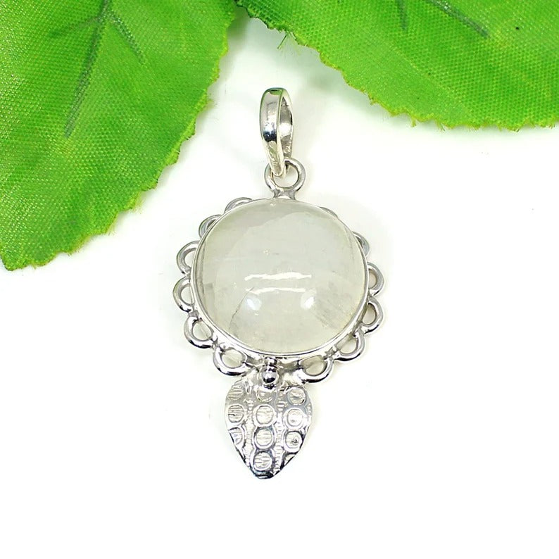 Rainbow Moonstone Gemstone 92.5 Sterling Silver Pendant