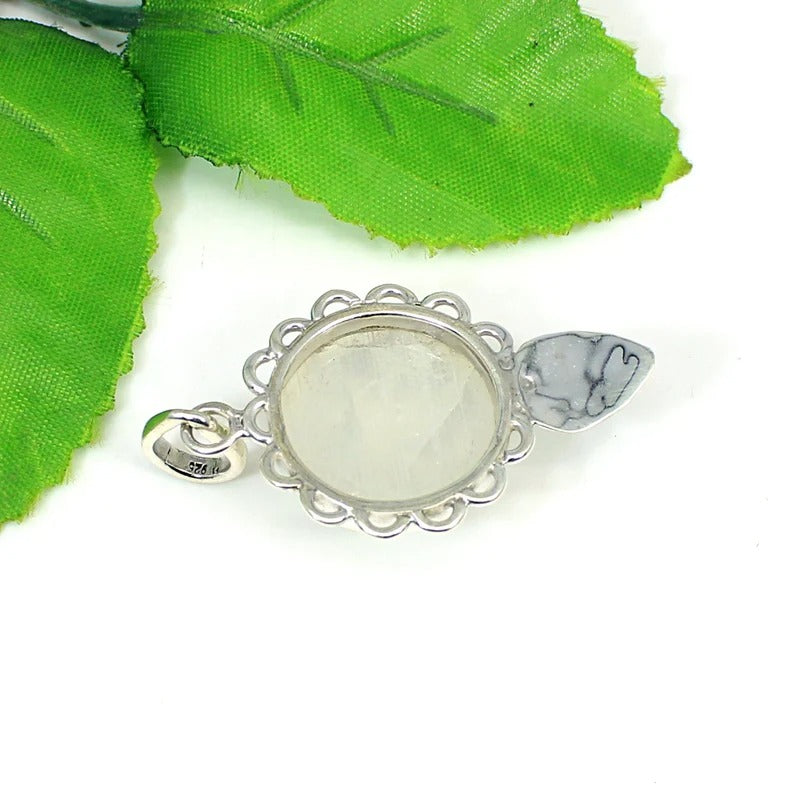 Rainbow Moonstone Gemstone 92.5 Sterling Silver Pendant