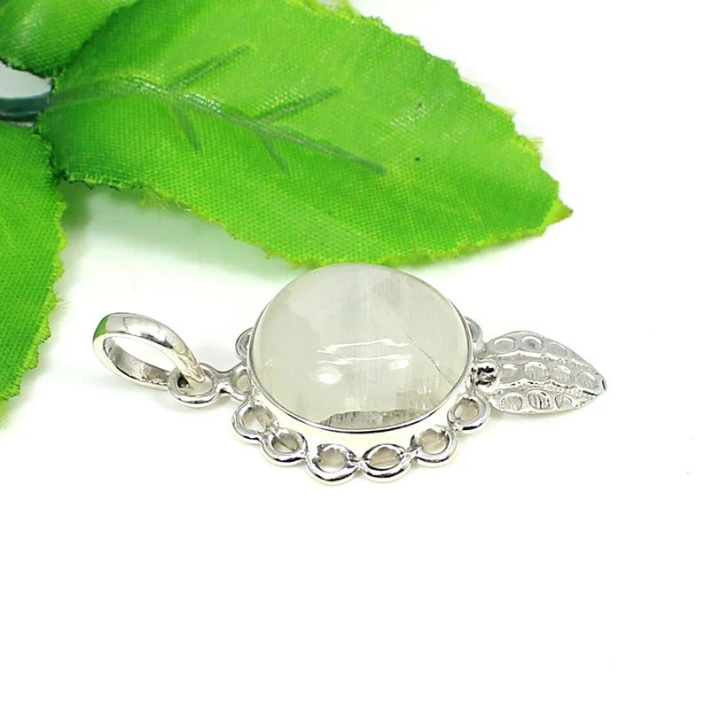 Rainbow Moonstone Gemstone 92.5 Sterling Silver Pendant