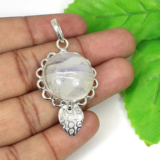 Rainbow Moonstone Gemstone 92.5 Sterling Silver Pendant