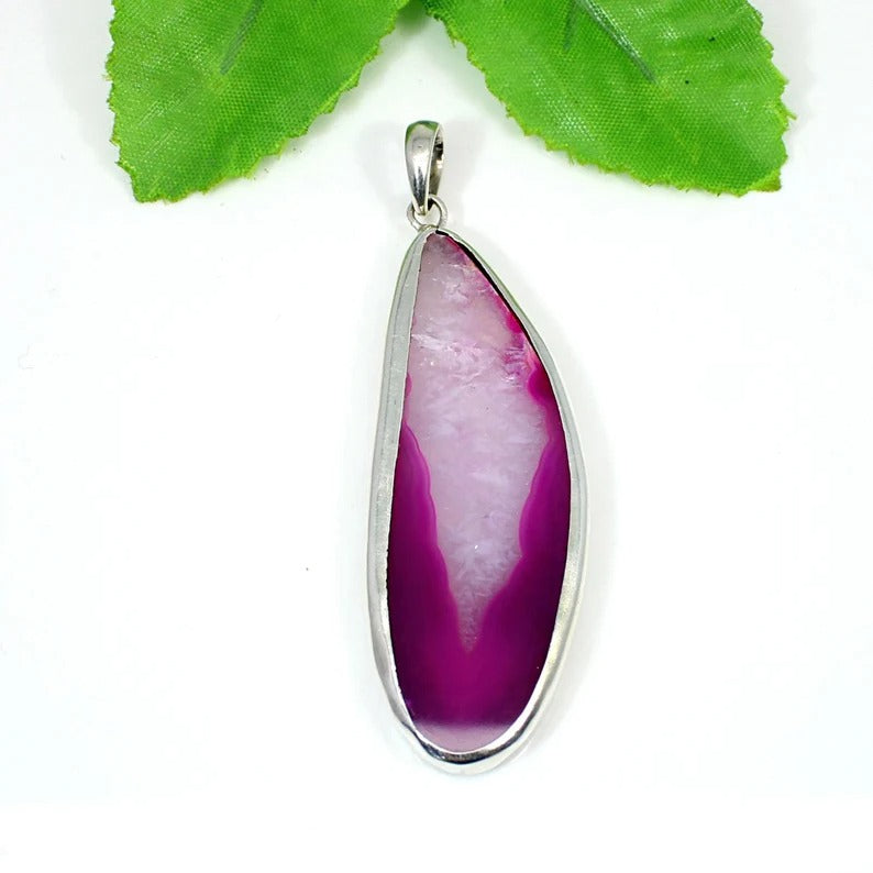 Slice Agate Gemstone Sterling Silver Pendant