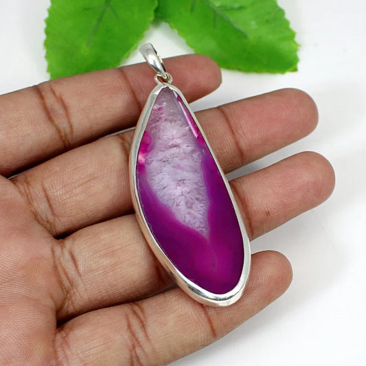 Slice Agate Gemstone Sterling Silver Pendant