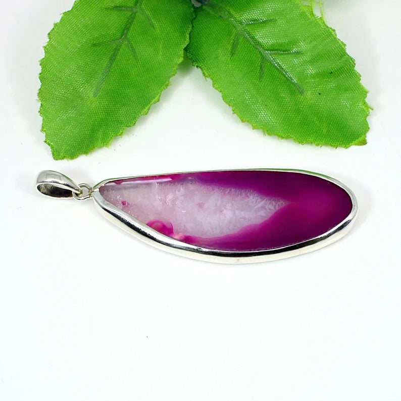 Slice Agate Gemstone Sterling Silver Pendant