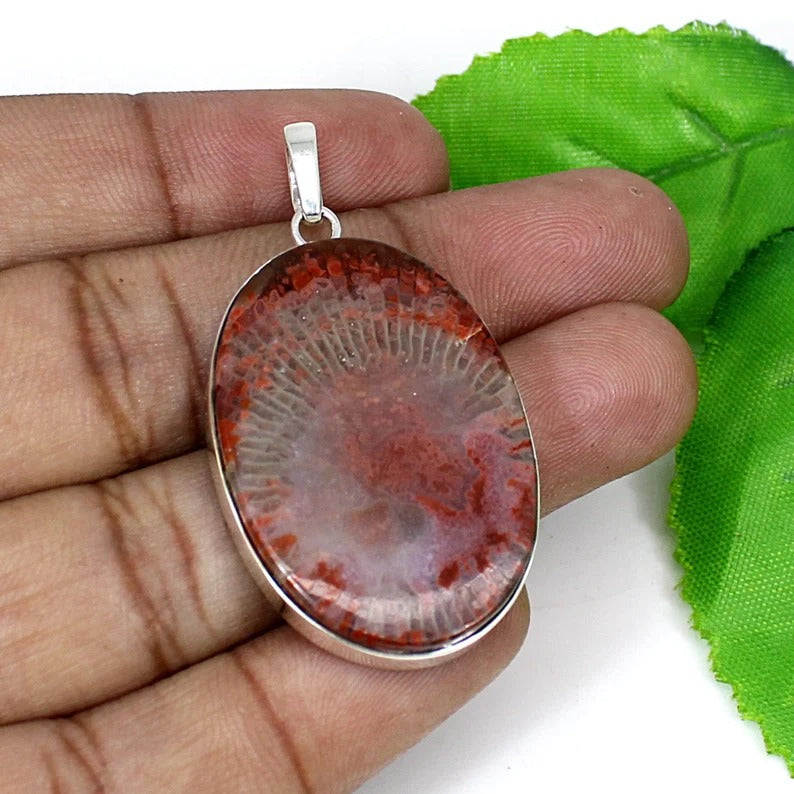 Utah Coral Gemstone 92.5 Silver Pendant