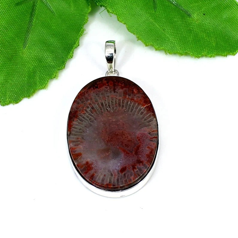 Utah Coral Gemstone 92.5 Silver Pendant