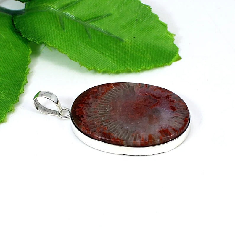 Utah Coral Gemstone 92.5 Silver Pendant