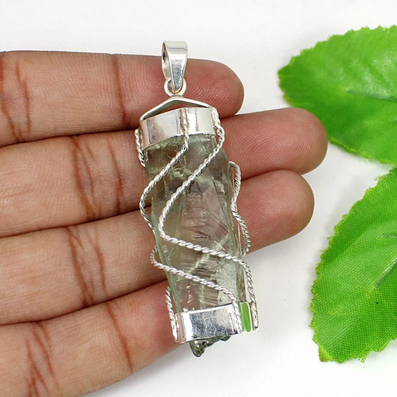 Green Amethyst Gemstone 92.5 Sterling Silver Pendant