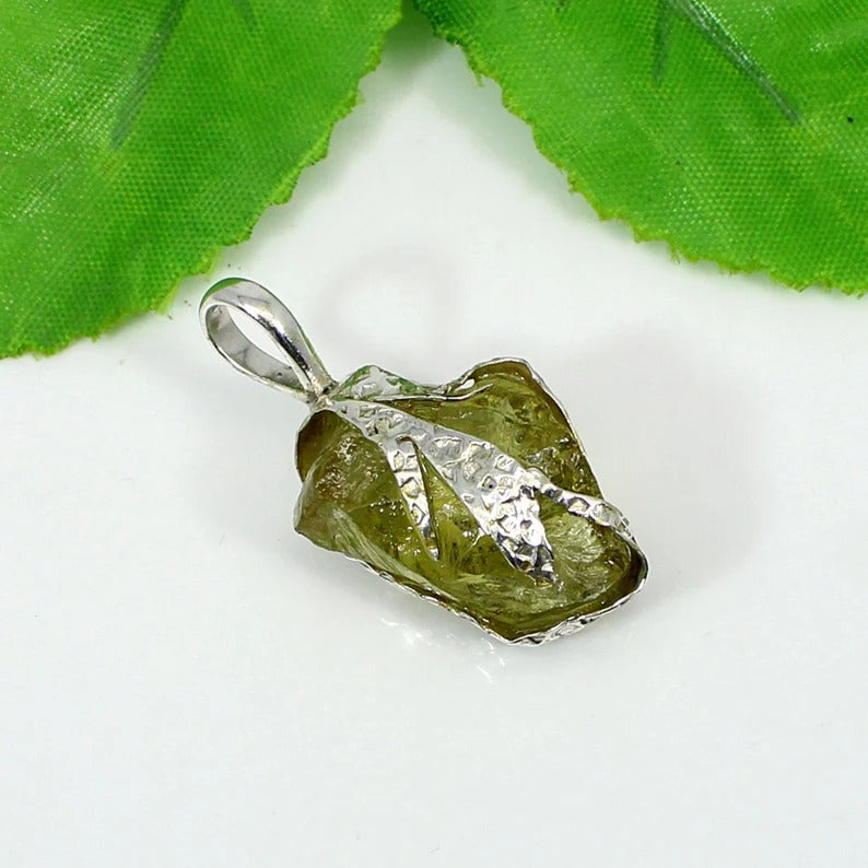 Raw Lemon Quartz Gemstone 92.5 Sterling Silver Pendant